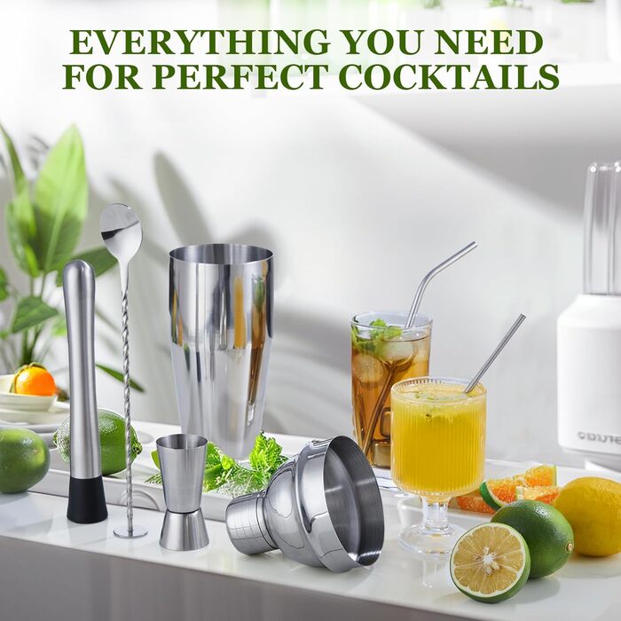 Sliver 23-Piece Stainless Steel Cocktail Shaker Set with Acrylic Stand & Recipe Book - Professional Bartender Bar Tools for Drinks, Whiskey Stones