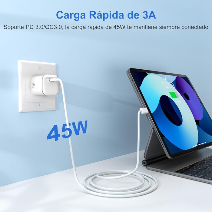 Зарядний пристрій USB-C YISH 45W з кабелем Type-C 60W: Швидка зарядка, PD 3.0, адаптер живлення для смартфонів та планшетів