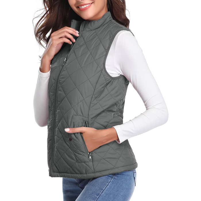 Жіноча легка зимова куртка-жилет з пуху та пера, тепла осінньо-зимова модель, з кишенями, для активного відпочинку, темно-сірий колір (L)