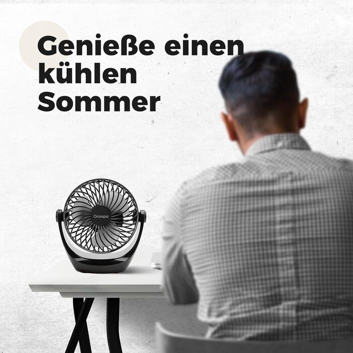 USB вентилятор OCOOPA: компактний настільний вентилятор з потужним потоком повітря та тихим режимом роботи. 3 швидкості, 360° обертання, портативний для офісу, дому та відпочинку на природі (чорний)