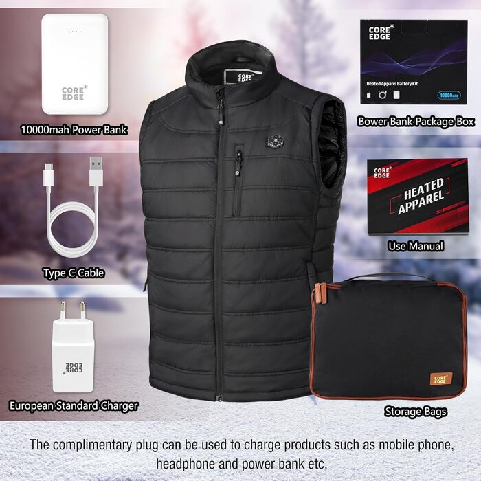 Обігріваючий жилет для чоловіків з акумулятором 10000mAh, USB, 3 режими температури, 4 зони обігріву, XL, чорний
