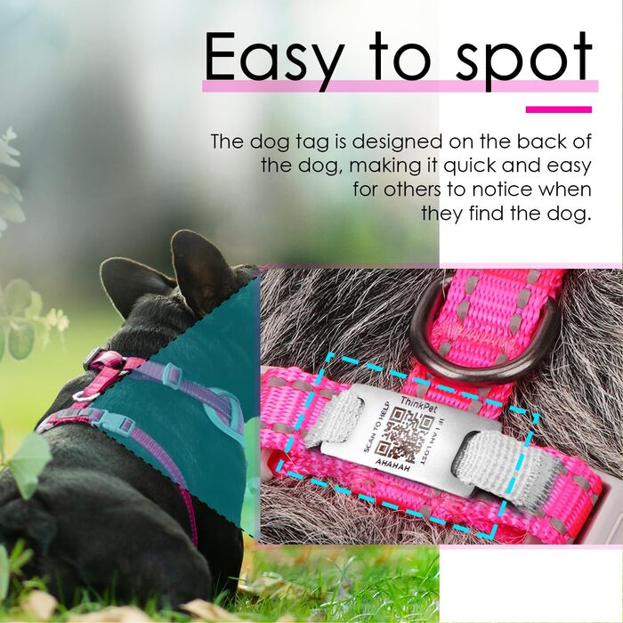 М'який нашийник для собак та котів ThinkPet з QR-кодом, світловідбиваючий, дихаючий, без застібок, блакитно-зелений (L, Рожевий)