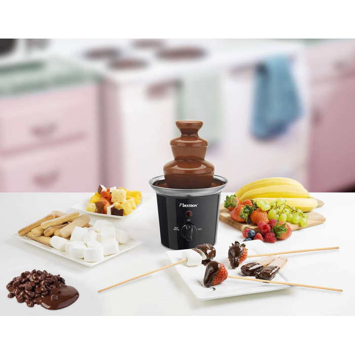 Шоколадний фонтан Bestron з 3 ярусами, 60 Вт, чорний колір, з підігрівом