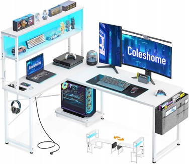 Кутовий ігровий стіл L-подібний 135x100 см з LED-підсвіткою, міцний