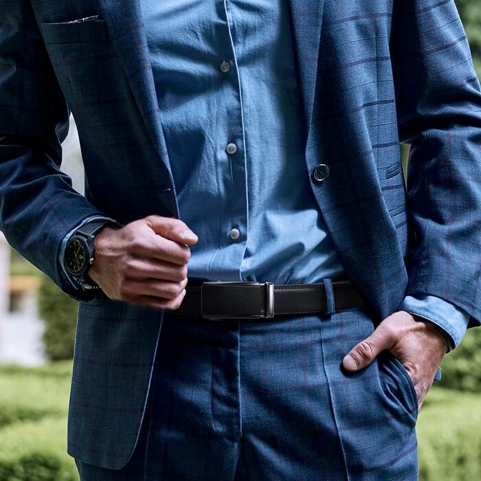 Чоловічий шкіряний ремінь Flintronic з автоматичною пряжкою, ширина 3.5 см, довжина 130 см, з лінійкою та брелоком, чорний