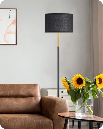 Стійка лампа EDISHINE для вітальні, 160 см, арка, з вимикачем на ніжці, включає LED-лампу E27 (6W, 2700K), абажур з чорного льону, сучасна лампа для спальні