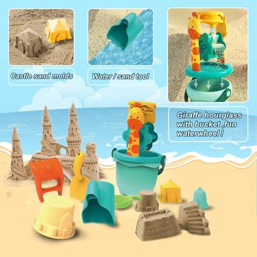 JoyGrow Kids Sand Toys, Beach Toy Set in Reusable Mesh Bag, Water Toys with Shovels and Buckets, Sandbox Bucket Animal Molds, Bath Toys for Boys and Girls