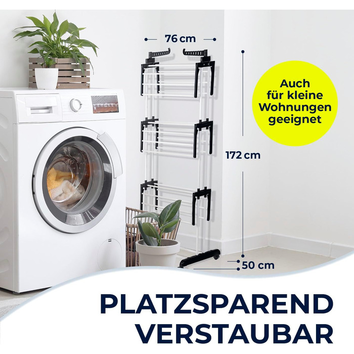 Складаний сушильний стійка EASYmaxx з 3 рівнями, чорний/білий | Компактна, мобільна сушарка для одягу в приміщенні та на вулиці