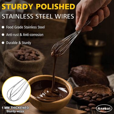 Набір міксерів Anaeat з силікону, 3 шт. з товстим сталевим дротом всередині – термостійкі кухонні вінчики для посуду з антипригарним покриттям, вінчики-балони для збивання, змішування, збивання (Чорний). Міні-набір (12,5 см + 18,5 см)