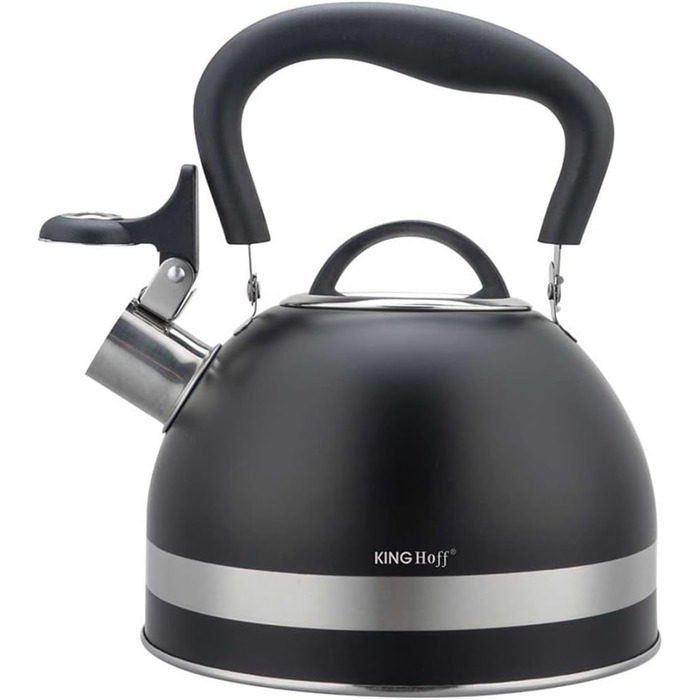 Чайник Kinghoff 1.8L з нержавіючої сталі з свистком, Induktion, матовий чорний KH-1858