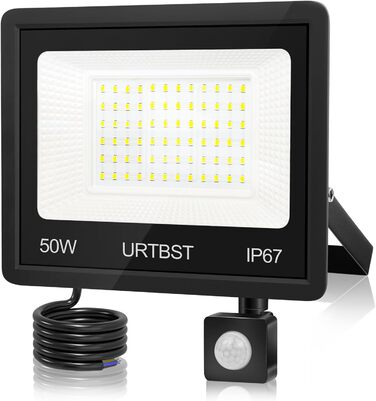 Світлодіодний прожектор з датчиком руху для вулиці 50W 5000 Лм, IP67, холодне біле світло 7000K, водонепроникний LED ліхтар для саду, гаража, подвір'я (2 шт)