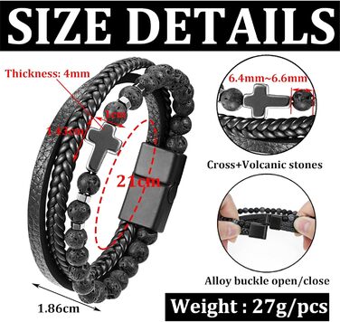 Чоловічий шкіряний браслет з хрестом, розарій, чорний/коричневий, аксесуар для чоловіків та хлопців