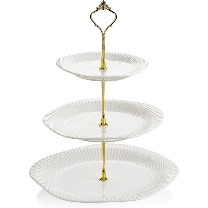 Керамічний триярусний стійка для тістечок та десертів Swuut, зелена, з підставкою для чашки