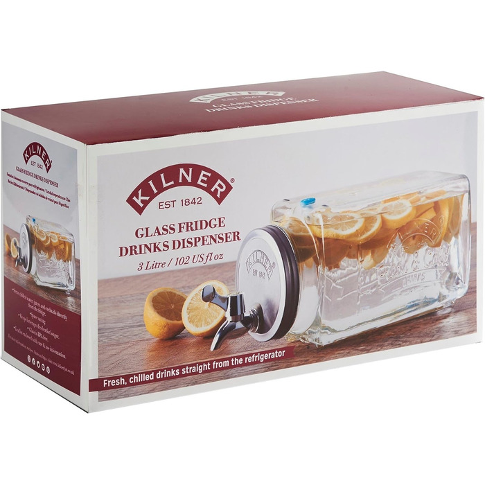 3-Liter Refrigerator Beverage Dispenser with Tap, Glass/Metal, Dimensions: 32.7 x 14 x 18 cm