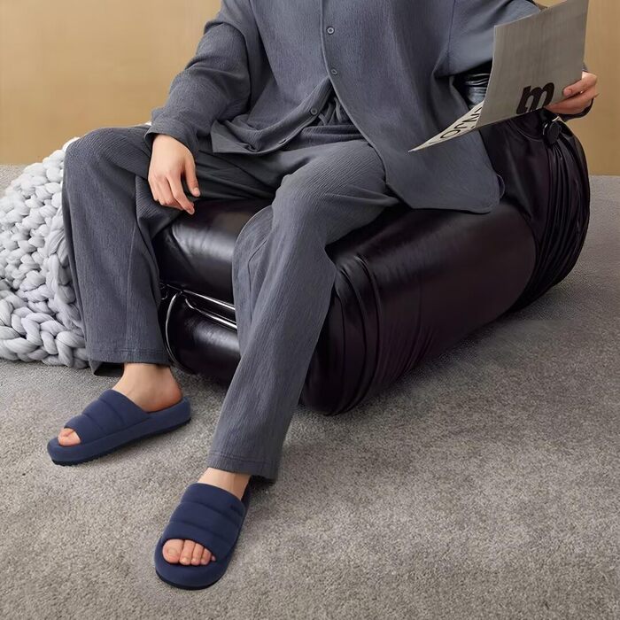 Чоловічі домашні тапочки KuaiLu, стильні, з плетінням, з м'якою устілкою з піною Memory Foam, для дому та вулиці, темно-синій, 44 EU