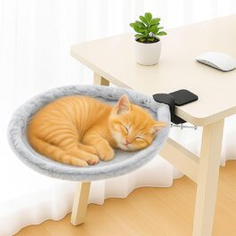 Крісло-гамак для кота на стіл - обертається на 360° та регулюється по висоті, зручний котячий кошик, знімний стійкий підставник, м'яка котяча гамачок для дому та офісу (Білий) (Сірий)