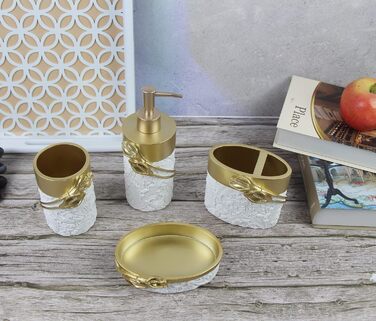Набір аксесуарів для ванної кімнати Hymmah, золотий дизайн, 4 шт. (тримач для зубних щіток, мильниця, дозатор мила, Calla Gold)
