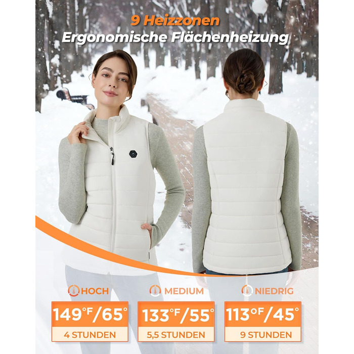 Тепла жилетка для жінок з акумулятором 16000mAh 7.4V - Жилетка з 9 зонами обігріву та 3 рівнями температури, обігрівальна жилетка, для роботи на вулиці, обігрівальна куртка біла S