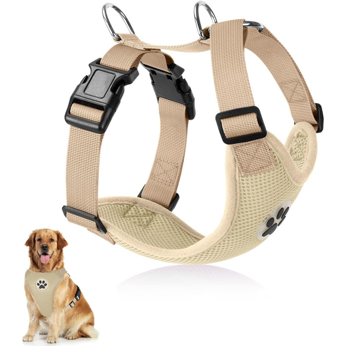 Нашийник для собак LowTon: безпечний, не тягне, для маленьких та середніх порід, м'який, дихаючий (L, Бежевий)