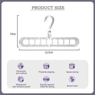 Набір з 5 компактних вішалок Cooltto 9-в-1: обертання 360°, антиковзаючі, з PET, для подорожей, органайзер для шафи, прозорі