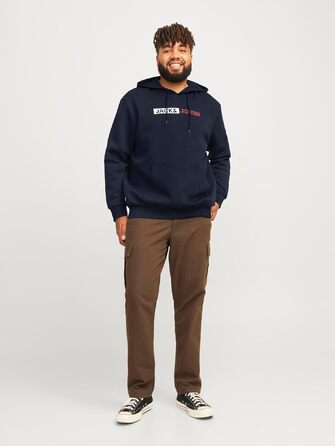 Чоловічий теплий худі з принтом JACK & JONES JJEOGO Basic — темно-синій, розмір 8XL