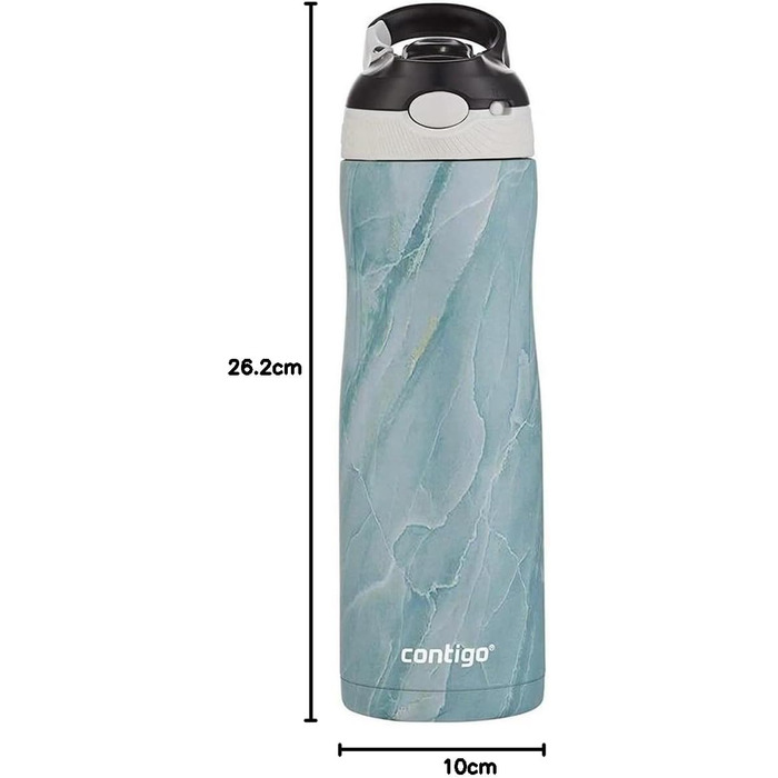 Contigo Ashland Chill Autospout Water Bottle with Straw, Stainless Steel Water Bottle, Leak-Proof, Insulated Bottle for Sports, Biking, Hiking, 590 ml, (Amazonite)