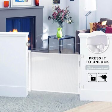 Захисне ворота для дитячих воріт, розтягуване 0-140 см, захист для дитини та домашніх тварин. Підходить для сходів, дверей, тераси (білий)