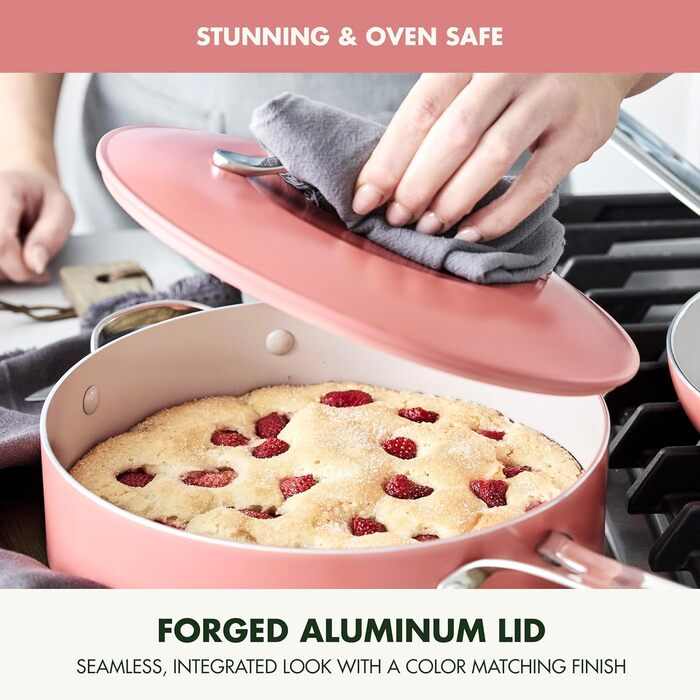 Набір кухонного посуду GreenPan Nova 10 предметів: каструлі, сковорідки, кришки, коралловий, антипригарне покриття без PFAS