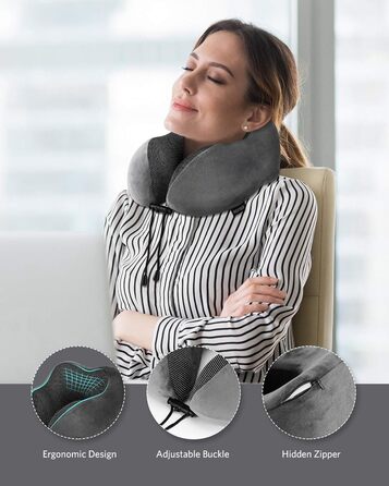 Подушка для шиї Homiee для подорожей: зручна, ергономічна, з memory foam, для автомобіля, літака, доросла (сіра)