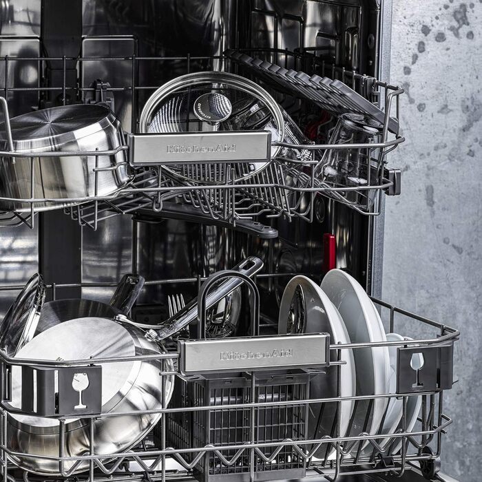 Набір сковорідок KitchenAid з нержавіючої сталі 20 см і 28 см, 3-шарове антипригарне покриття, для індукції, для духовки, посудомийної машини, з холодною ручкою, сріблястий