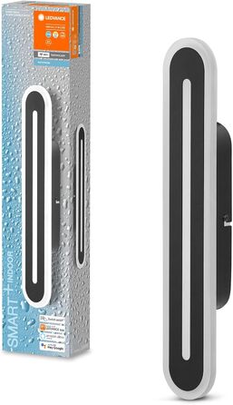 LEDVANCE Smart LED Bathroom Lamp black, 1600LM, 3000-6500K, 400mm x 70mm, IP44, Orbis Bath Wall Light, Bathroom light with Wifi Technology, dimmable, controllable via App and Voice Assistants