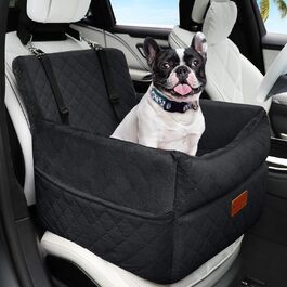 Washable Dog Car Seat for Small to Medium Dogs with Leash & Storage Pockets - Thickened Elevated Dog Bed for Back or Front Seat - Black