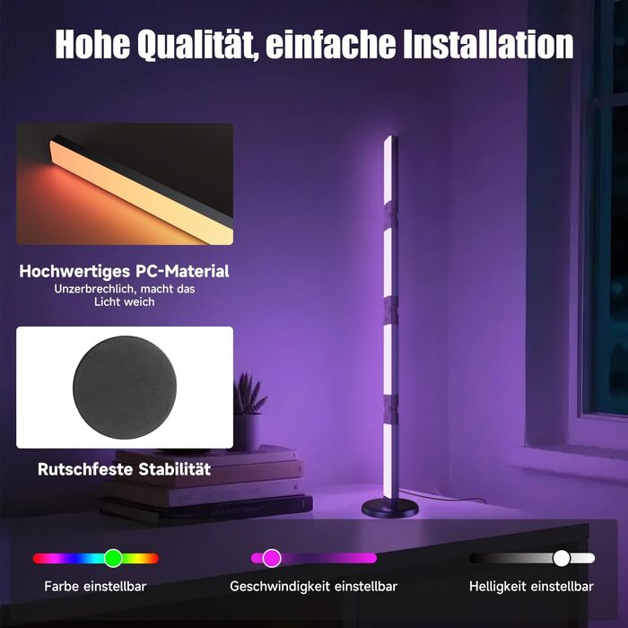 LED лампа настільна Electight RGB з димеруванням, 82 см, 800 люмен, складний дизайн, пульт та додаток, 16 млн кольорів, 99 режимів, синхронізація з музикою та таймер, для читання, офісу та ігор