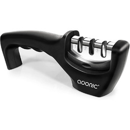 Точилка для ножів Adoric з 3 ступенями, вольфрамовий сталь, діамант, кераміка, чорна