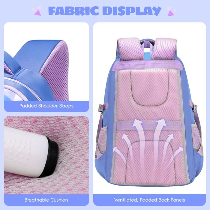 Шкільний рюкзак для підлітків 46L, рюкзак для школи, гімназії, старшої школи з нагрудною стрічкою, світловідбиваючими елементами, відділенням для 17.3' ноутбука, міцний, повсякденний, модель 5255 (Світло-блакитний)