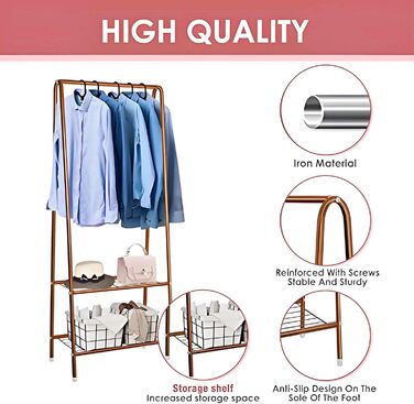 Стійка для одягу на колесах, Clothes Rack - міцна конструкція, стійка для зберігання одягу (колір: кавовий)