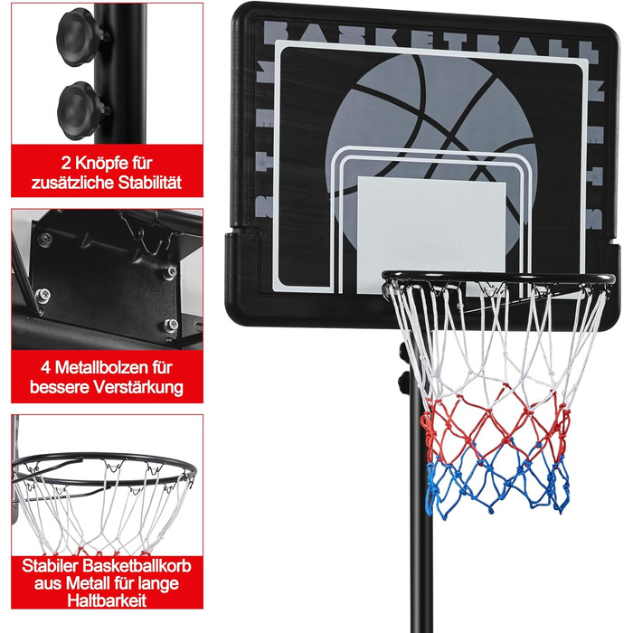 Yaheetech Adjustable Height Basketball Stand with Wheels - Portable Basketball System with Fillable Base - Indoor/Outdoor Basketball Hoop, 264cm