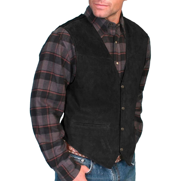 Чоловічий жилет з замші, вінтажний вестерн, ковбойський стиль, чорний, розмір L