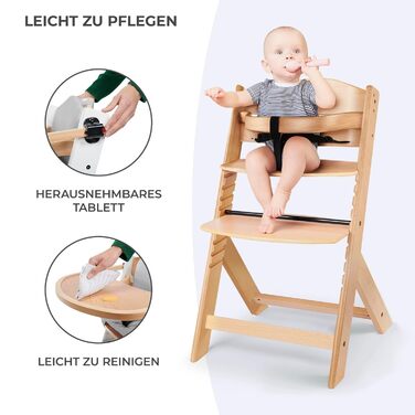 Дитяча подушка для стільчика Kinderkraft ENOCK, 2 м'які анатомічні подушки, з ременями безпеки, легке очищення, гіпоалергенний матеріал, чорна, для високого стільця (комплект: стілець + подушка, сірий)