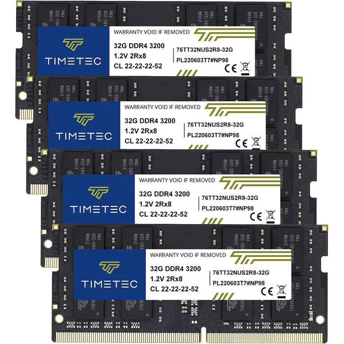 Timetec Pinnacle DDR4 3200 MHz RAM (128GB KIT) для ноутбука/ПК - 4x32GB SODIMM, CL22, 1.2V
