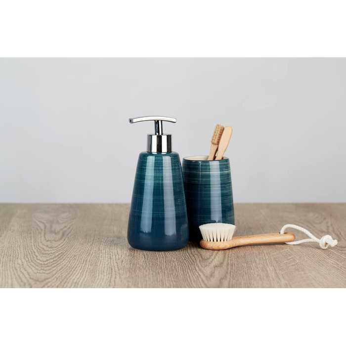 Дозатор для мила WENKO Pottery Petrol - керамічний, 0.36 л, 17.5 x 8 x 8 см