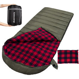 Сплячий мішок Keencamp Flanell Warmer для кемпінгу, 3-4 сезони, бавовняна підкладка, до -1°C, XXL, 230x90 см (зелений, Zip)
