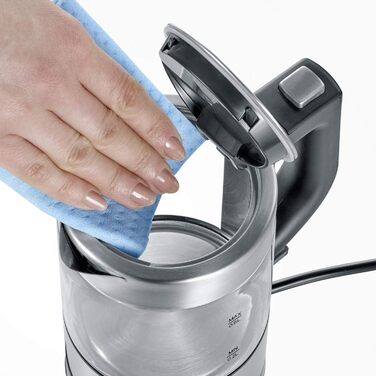 SEVERIN Mini Glass Kettle 0.5 L, powerful and compact with a high-quality design, electric kettle with scale filter, stainless steel/black, WK 3472