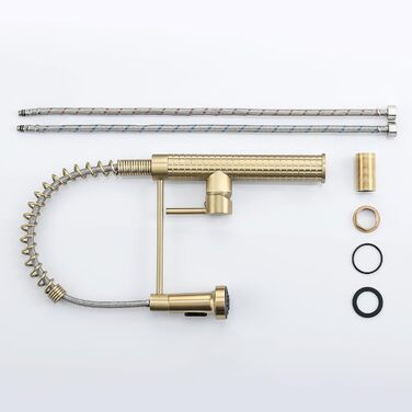 Сучасний кухонний змішувач з LED-підсвіткою, поворотний на 360°, з висувною лійкою, чорний/рожеве золото, для кухні