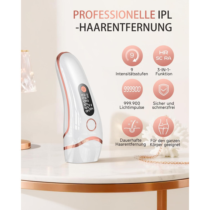 IPL пристрій для епіляції Haarlosy: 999,900 імпульсів, 3 функції, 9 рівнів, для чоловіків та жінок, безболісна епіляція тіла, обличчя, бікіні