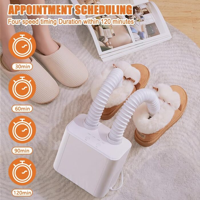 Електричний сушильник для взуття та рукавичок: телескопічний, з таймером, постійна температура, для взуття, шкарпеток, гірськолижних черевиків (білий)