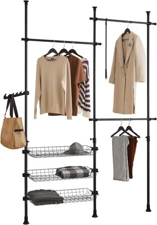 SoBuy Regal System with 3 Clothes Rails and 3 Baskets Telescopic Wardrobe System Adjustable Organization System FRG34-SCH