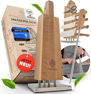 MARSHOLZ Knife Block without Knives, Magnetic [Integrated Sharpener] Knife Holder for Everyone | View Pictures Now