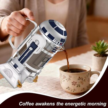 Френч-прес TEENKON з нержавіючої сталі 304, 900 мл, R2D2, для кави та чаю (білий)