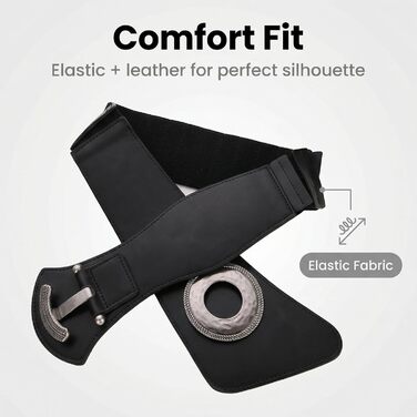 Жіночий шкіряний пояс широкий 60мм, еластичний, чорний/червоний, розміри 65-160см. Стильний пояс для сукні